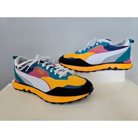 PUMA Rider FV Future Vintage Sneakers Yellow Green Pink Men’s 9.5 Retro Vibes - Picture 1 of 8